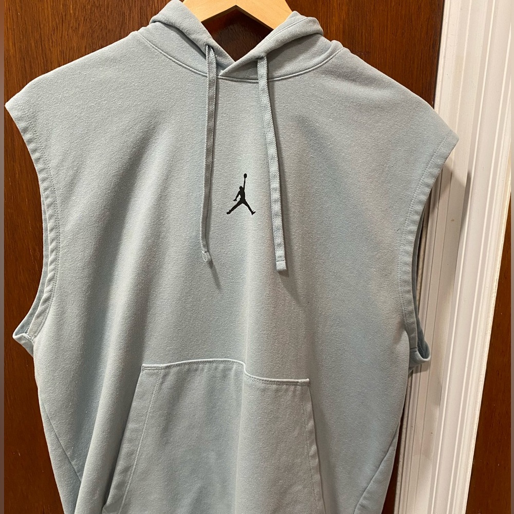 Nike Jordan brand sleeveless hoodie, light blue, size L in EUC.